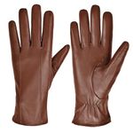 Womens Leather Gloves Sheepskin Winter Touchscreen Gloves with Cashmere Lined,Cognac,M