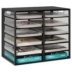 EasyPAG Desktop 6 Tier 12 Compartments Filing Tray Metal Wood Desk Tidy Mail Sorter File Holder Magazine Organiser Paper Storage,Black