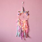 JZK Pink Unicorn Dream Catcher with Lights for Girls, Feather Dream Catcher with LED Lights for Bedroom Decoration Wall Hanging, Birthday Gift for Girls