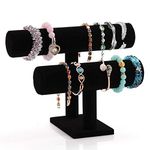 PowerKing 2 Tier Velvet Jewelry Stand Display, T-Bar Jewelry Organizer, Bracelet Holder for Bracelet Necklace Watch (Black)