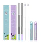 TOP STAR 2 Pack Metal Portable Straws for Reusable,Telescopic Drinking Straws with Cleaning Brush for Cold Water,Coffee,Juice (Pink&Blue)