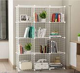 AUKO DIY Metal Wire Storage Cubes Grid Organizer Modular Wire Shelving Units, Stackable Bookcase, DIY Closet Cabinet Organizer for Home, Office, Kids Room (White Metal 12 Cubes)