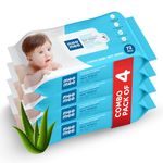 Mee Mee Baby Gentle soft Moisturing Wet Wipes with Aloe Vera extracts (unscented) without lid |72 pcs| Pack of 4