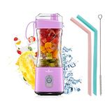 Portable Personal Blender for Smoothie and Shakes - Vaeqozva 6 Powerful 3D Blades 4000mAh USB Rechargeable Juicer Cup Including Reusable Silicone Straws(Chic Pink)