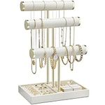 Vlando 3 Tier Bracelet Holder Display,Jewelry Stand Organizer with Ring Holder Tray,Jewelry Holder for Bracelet, Necklace, Watches, Rings,Beige