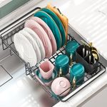 Urackify Expandable Dish Drying Rack Over The Sink, Adjustable Dish Rack in Sink, Rustproof Dish Drainer for Kitchen Counter, Dish Strainer with Utensil Holder