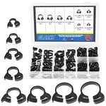 Glarks 121Pcs 8 Size Heavy Duty Black Double Gripping Nylon Hose Clamps Set, 6.1-26.1mm Plastic Snap Ratcheting Clamps Assortment Kit (Black 121Pcs)