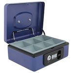 oddpod™ SR Taiwan Imported Metal Cash Box/Safe Locker Box for Jewellery, Money Box for Cash with Plastic Coin Storage Tray (Medium Size) - Blue