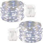 Twinkle Star 33FT 100 LED Silver Wire String Lights Fairy String Lights Battery Operated LED String Lights for Christmas Wedding Party Home Holiday Decoration, Cool White 2 Pack