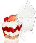 TOFLEN 50 Pack 3.5 oz Plastic Dessert Cups with Spoons for Party, Mini Square Dessert Cups for Yogurt, Parfait, Pudding, Jello and Appetizers, Dessert Shooters