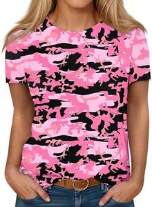 Generic Plus Size Tops for Women Women's T-Shirts Womens Camo Graphic T-Shirts Teen Girls Cute Print Trendy Clothes Casual Tee Tops Oversized Loose Tunic Tee Shirts Womens Wine L