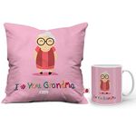 Indigifts Cushion Cover with Filler & Coffee Mug Combo Grandma I Love You Printed Pillow |Birthday Gift for Maa, Grandmother, Mother (Multi)