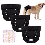 HezzLuv 3-Pack Reusable Dog Nappies, Washable Female Dog Period Pants, Super Absorbent Dog Diapers with Adjustable Buttons and 5 Disposable Diapers, Heat & Incontinence Solution, Black, S/M/L