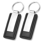 JINGDAOTO 2 Pcs Black Leather Key Chain with Metal Key Ring Black Leather Keyring Key Fob Hanging Ornament Car Keychain for Car Keychain