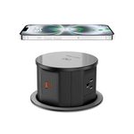 Pop Up Outlet with 15W Wireless Charger, 4 AC Outlets & PD 20W USB Fast Charging, 4.75 inch Desk Hole Power Grommet Connect 6FT Extension Cord for Office, Conference, Kitchen Use