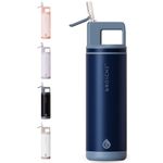 GROSCHE Alpine Flip n' Sip 20oz Insulated Water Bottle - Stainless Steel, Leakproof Flask with Straw - Perfect for Gym, Travel & Outdoor Use - Keeps Water Cold Upto 60 hrs - Mountain Blue