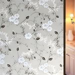 ONEHOME Vinyl Frosted Window Self Adhesive Privacy Glass Film for Window Glass Office|Decorative Leave Window Sticker Wallpaper Vinyl Sheet for Glass Door, Bathroom, Home, Window (Black Patti, 12x25)