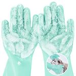 pecute® Cleaning Gloves Multifunction, Dog Grooming Gloves, Kitchen Gloves, Washing Up Gloves, Heat Resistant Silicone Gloves Household, Bathing and Massaging Gloves for Dogs and Cats(Green)