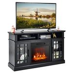 TANGZON Electric Fireplace Insert TV Stand, Freestanding Media Console Table Entertainment Center with 1800-2000W Fireplace Heater & Remote Control (Black, 18" Fireplace,121x40x74cm for 55" TV)