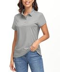 EKLENTSON Polo Shirts for Women 4 Button Short Sleeve Collared T Shirt Breathable Training Tee Golf Tops Bright Grey,XL