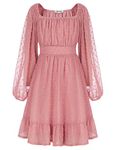 GRACE KARIN Girls Cute Party School Midi Dress Crew Neck Kids Children A-line Flared Birthday Dress Pink 6-7 Years