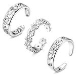 Subiceto 3 PCS Toe Rings for Women 925 Sterling Silver Adjustable Toe Rings Open Cuff Toe Rings CZ Daisy Moonstone Ring Band Rings Beach Foot Jewelry Set