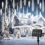 Minetom Solar Powered Meteor Shower Lights - 40cm 10 Tubes 240 LED Meteor Lights, Waterproof Solar Icicle Lights, White