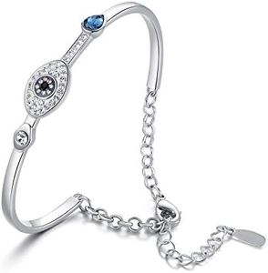 Barzel Evil Eye Bangle Bracelet for Women 18K Gold Plated Crystal Evil Eye Bangle for Women (Silver)