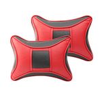 Auto Hub Faux Leather, Fiber, Cotton Car Neck Rest Pillow for All Cars - (Eye Black, Red) - Pack of 2