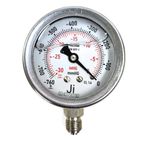 "Ji" Japsin Instrumentation Economical Vacuum Gauge Glycerin Filled, 2 1/2" Dial, Range -760 mmHg to 0 with Dual Scale of -30 Inhg to 0, Direct Mounting Bottom Entry, 1/4" BSP (M) Connection, SS