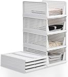 Wardrobe Clothes Organizer, Stackable & Collapsible Storage Basket, XVersion 4pcs Drawer Rack Folding Storage Box for Wardrobe Cabinet Kitchen Bathroom Office Closet Organizer (43L x 33.5W x 14H)