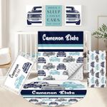 KAINSY Personalized Vintage Car Crib Bedding Set for Baby, Custom Baby Crib Sets with Name, Nursery Bedding Set for Baby Boys Girls Crib, 5 Piece Baby Crib Sets, Blanket Crib Sheets Baby Bedding