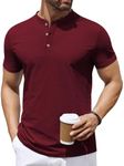 COOFANDY Men's Short Sleeve Henley Shirts Soft Stretchy T Shirts Beach Button Up Shirts for Men Wine Red