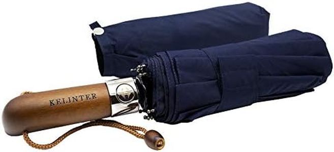 KELINTER Paraguas Plegable Automático Resistente al Viento -10 Varillas reforzadas Antioxidantes con Mango de Madera Clásico Para Hombre y Mujeres - Diseñado en Galicia.