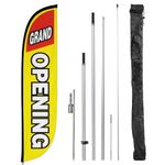 LookOurWay Feather Flag Pole Kit - 12 Feet Tall Advertising Flag Banner with Fiberglass Pole Kit and Ground Spike for Business Promotion - Grand Opening Flags - Grand Opening Yellow & Red (10M1200027)