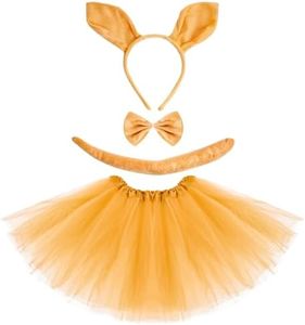 Jmkcoz Kids Kangaroo Animal Costume Tutut Set, Kangaroo Ears Headband Tail Bowtie Tutu for Halloween Cosplay Dress Up Carnival Party Favor