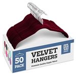 ZOBER Velvet Hangers, Coat Hanger, Clothes Hanger, Hangers 50 Pack, Non Slip Space Saving Closet Hangers, 360° Swivel Hook, Clothing Hanger, Shirt Hanger, Tops Hanger, Dresses Hanger (Burgundy)