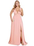 Ever-Pretty Summer Maxi High Slit Pleated Sleeveless Plus Size Formal Dresses for Curvy Women 0168B-DA1, Pink, 26