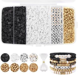 Funtopia Heishi Bracelet Making Kit, Polymer Clay Beads for Jewelry Making, Friendship Bracelet Kit with Gold and Alphabet Letter Beads for Girls and Adults (6mm)