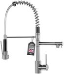 Kitchen Faucet with Pull Down Sprayer, Commercial Double-Headed Stainless Steel Kitchen Faucets, Faucet with Two Nozzles Single Handle Spring Sink Faucet Brushed Nickel (Silver Q1)