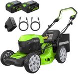 Greenworks 48V (2x24V) Self Propelled Cordless Lawnmower for Large Lawns up to 480m2, 46cm Cutting Width, 55LBag PLUS Two 4Ah Batteries and Twin Charger, 3 Year Guarantee GD24X2LM46SPK4X