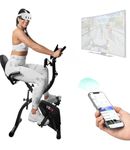 SmartXBike Pro 4-in-1 Exercise Bike Folding Indoor Cycling Fitness Bike with Magnetic Auto Resistance, FTP Power Training for Home Gym, Bluetooth Smartphone App Compatible with Kinomap, Quest VZfit VR