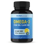 Triple Strength Omega 3 Fish Oil 3600 mg | EPA & DHA | Over 2100mg of Omega-3 Fatty Acids | Over 1300mg EPA + 860mg DHA | Best Essential Fatty Acids | Premium Burpless Softgel Supplements (180 Ct)