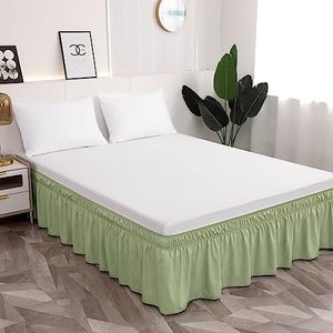 Toodou Easy to Install Wrap Around Sage Green Bed Skirt Three Fabric Sides Elastic Dust Ruffled 16 Inch Tailored Drop, Fade Resistant, King Bed Skirt