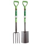 Garden Mile 2 Piece Carbon Steel Fork and Spade Digging Set for Garden and Lawn Versatile Tools for Gardeners Strong Tough and Durable Lightweight Metal Outdoor Site and Gardening Tools With Handles