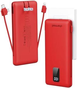 charmast Portable Charger with Built-in Cables and Plug, 10000mAh USB C Power Bank Fast Charging, External Battery Pack Slim, Travel Essentials Compatible with iPhones, Samsung Galaxy, iPad