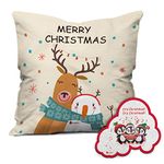 Indigifts Micro Satin Merry Christmas Printed White Cushion Cover 12x12 inches with Filler & Magnet Combo Set