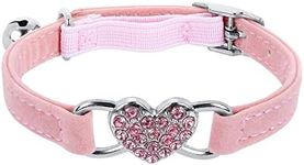 Jagowa Rhinestone Heart Cat Collar with Safety Belt, Adjustable, Flocking Colored Diamond Design with Bell - Pet Supplies for Small Cats and Dogs (Pink)