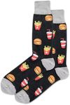 Hot Sox Men's Fun Food and Drink Crew Socks-1 Pair Pack-Cool & Funny Novelty Fashion Gifts, Burger and Fries (Black), 6-12