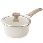 VINCHEF Sauce Pan with Lid, 2QT Non Stick Cooking Pots Induction pot sets, Saucepan with Silicone Tools and Pot Protectors, PFAS and PFOA Free White